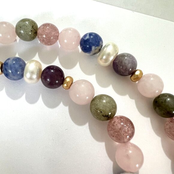 White House Black Market Semi Precious Beaded Tassel Necklace Gold Wishbone Luck - Picture 14 of 15